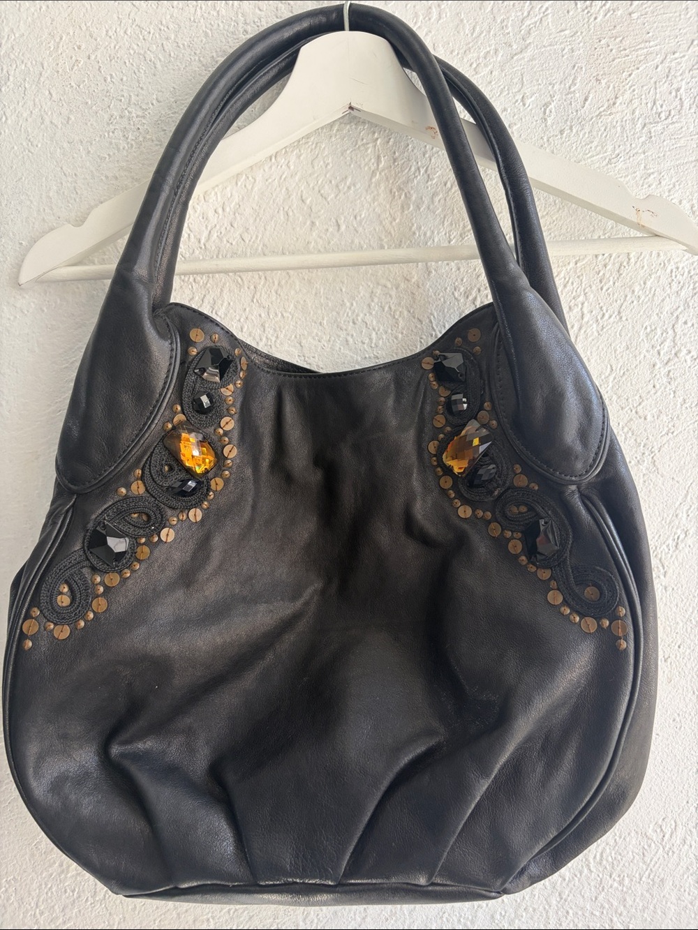 Isabella FioreBlack Embellished Leather Hobo Bag